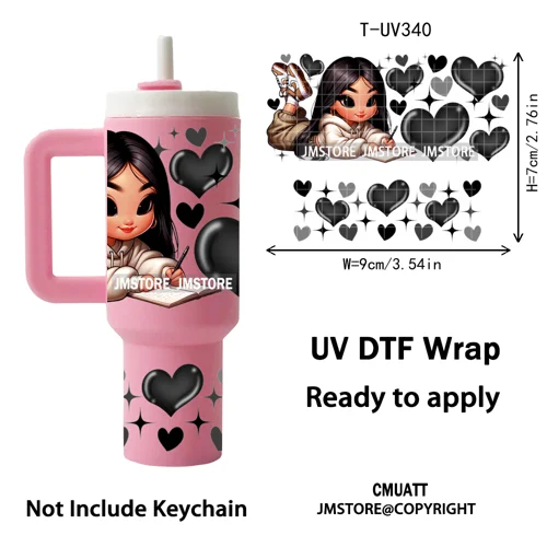 Chibi Girl Heart Cartoon Princess UV DTF Mini Tumbler Keychain Wraps Ready To Apply Transfer Stickers Prints Waterproof Decals