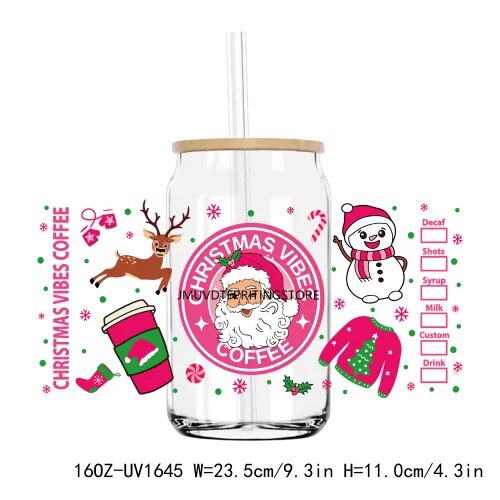 Merry Christmas Happy New Year 16OZ UV DTF Cup Wrap Transfer Stickers Custom Labels DIY Durable Waterproof Logo For Libbey Glass