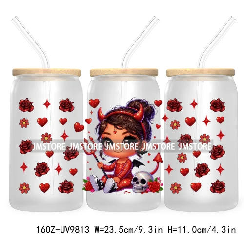 Day Of The Dead 16OZ UV DTF Cup Wrap Transfer Stickers Hispanic Chibi Baby Girl Custom Labels Waterproof For Libbey Glass Can