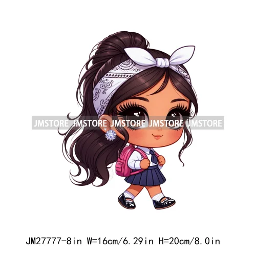 Cute Back To School Latina Baby Princess Chicana Hispanic Girls Designs DTF Iron On Transfer Stickers Ready To Press For Hoodies