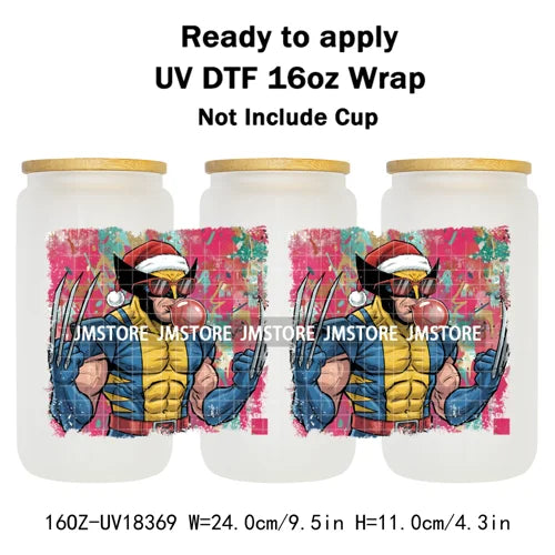 Preppy Christmas Movie Killer Cartoon Bow 16OZ UV DTF Cup Wraps Ready To Apply Waterproof Transfer Stickers For Libbey Glass Can