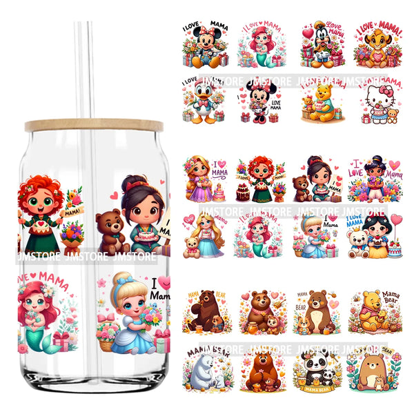 I Love Mama Chibi Cartoon 16OZ UV DTF Cup Wrap Transfers Stickers Custom Labels Durable Waterproof Logo For Libbey Glass Can