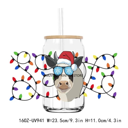 Merry Christmas Lights Vibes 16OZ UV DTF Cup Wrap Transfers Stickers Custom Labels DIY  Waterproof Logo For Libbey Glass Can