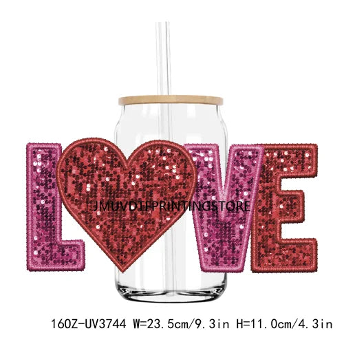 Valentine's Day Love 16OZ UV DTF Cup Wrap Transfer Stickers XOXO Hearts Custom Labels DIY Waterproof Logo For Libbey Glass Can