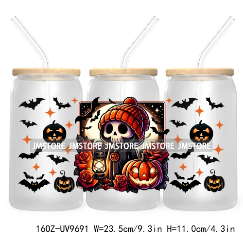 Halloween Spooky Bat Cartoon Character 16OZ UV DTF Cup Wrap Transfer Stickers Custom Labels Waterproof Logo For Libbey Glass Can