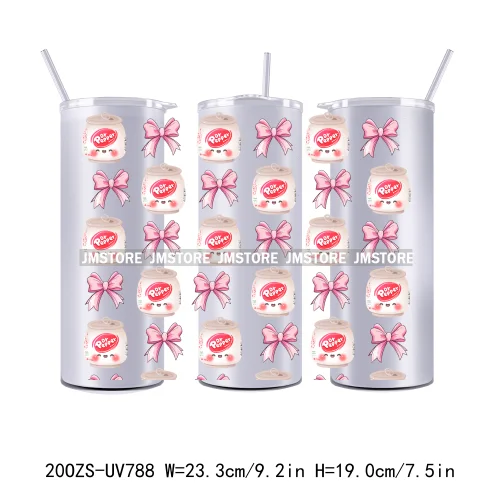 Girly Coquette Bow Drink Soda Can 20OZ UV DTF Straight Wrap Transfers Stickers Custom Labels Durable Waterproof Logo For Tumbler