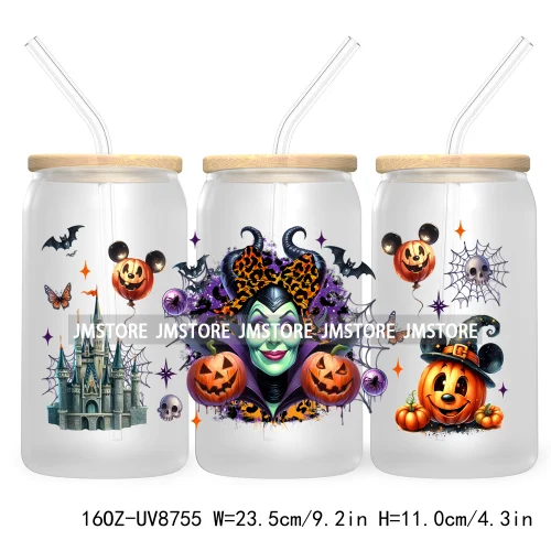 Halloween Leopard Cartoon Princess 16OZ UV DTF Cup Wrap Transfer Sticker Custom Labels Waterproof Logo For Libbey Glass Can Fall