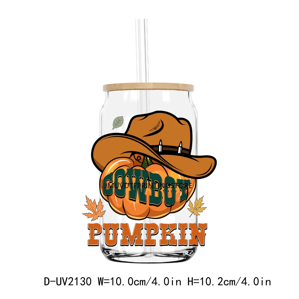 Howdy Fall Highland Cow Pumpkin UV DTF Transfers Stickers Decals For Libbey Cold Cups Mugs Tumbler Waterproof DIY Craft