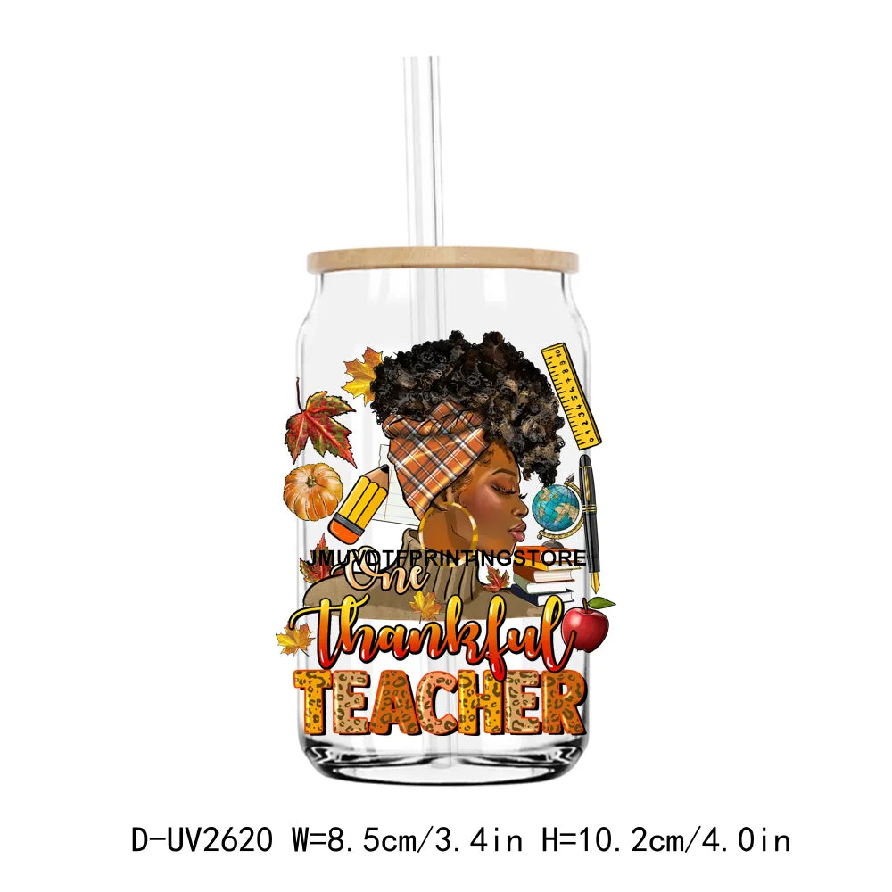 Just A Girl Who Love Fall Afro Black Girl UV DTF Transfer Stickers Decals For Libbey Cold Cups Mugs Tumbler Waterproof DIY Craft