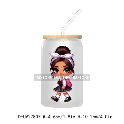 Chibi Cute Latina Baby Girl Back to School UV DTF Transfer Stickers Decals For Libbey Cold Cups Mugs Tumbler Label Hispanic Girl