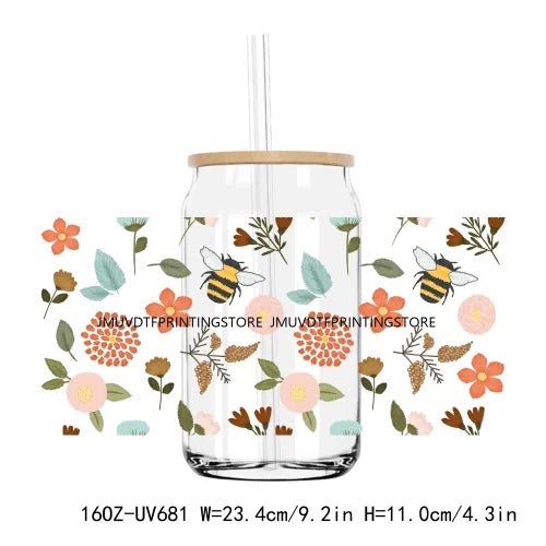 Colorful Wild Floral Flowers 16OZ UV DTF Cup Wrap Transfers Stickers Custom Labels DIY Waterproof Logo For Libbey Glass Can