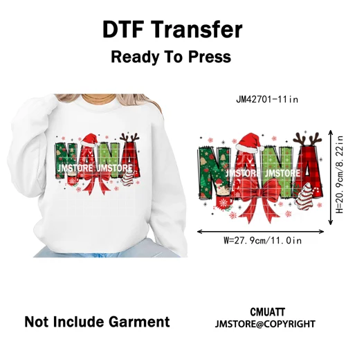 Colorful Christmas Mama Claus Coquette Candy Cane Santa Iron on DTF Washable Transfers Stickers Ready to Press for T-shirts