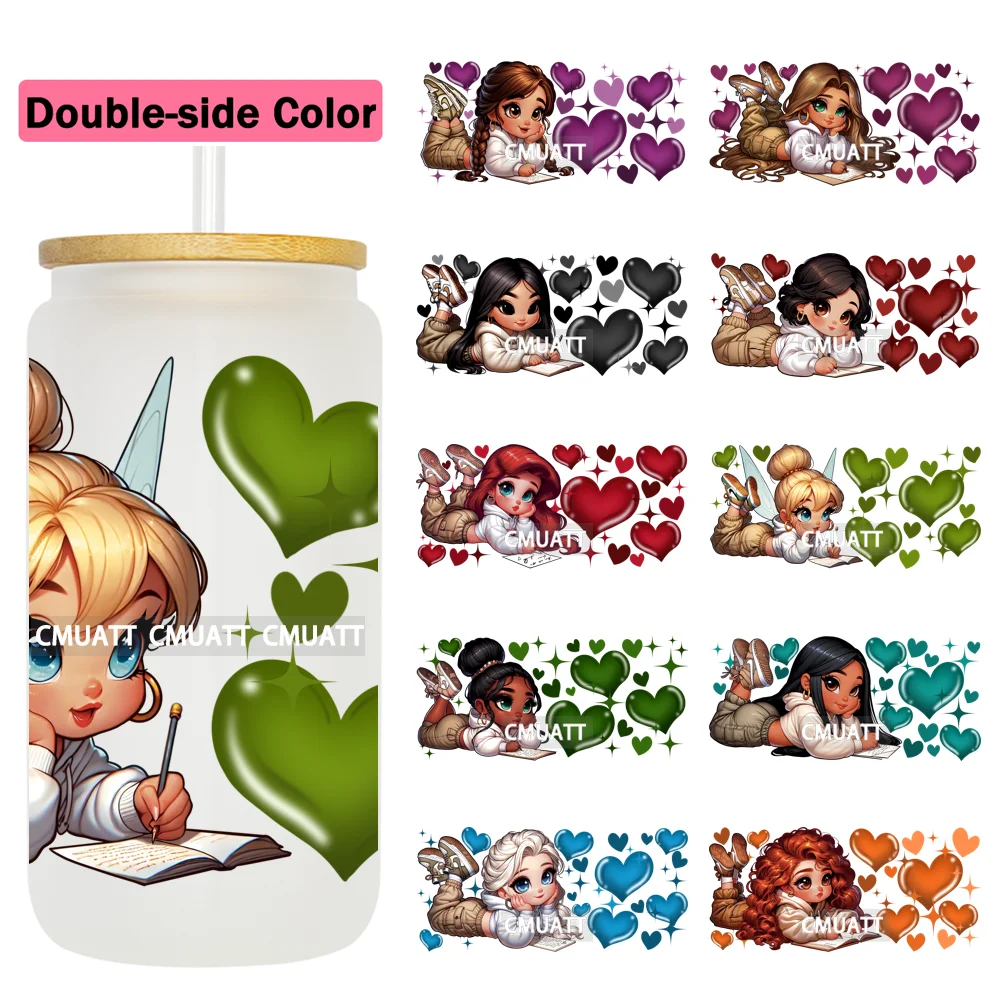 Double Sided Color UV DTF Cup Wraps 16OZ Wholesale Custom Bulk Waterproof Cartoon Lovely Princess Design For DIY Craft Mug Glass