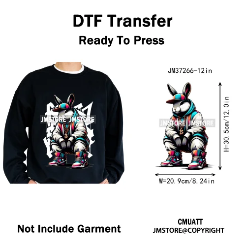 12in Graffiti Streetwear Beasts Cartoon Animals Hip Hop Quotes Iron on DTF Heat Transfers Stickers Ready to Press for Hoodies