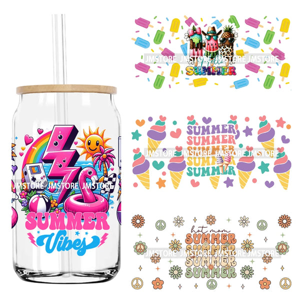 Sweet Summer Time Ice Cream UV DTF Stickers For 16OZ Libbey Glass Cup Can Wrap Transfers Stickers Custom Labels DIY Logo Coffee