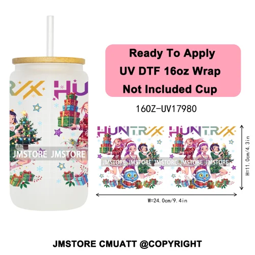 Christmas Edition Kpop Demon Festive Anime Girls UV DTF Stickers Ready To Apply Cup Wrap High Quality For 16OZ Libbey Can Glass