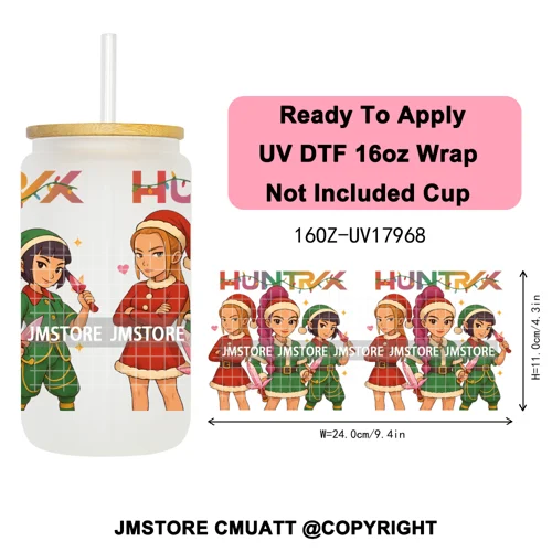 Christmas Edition Kpop Demon Festive Anime Girls UV DTF Stickers Ready To Apply Cup Wrap High Quality For 16OZ Libbey Can Glass