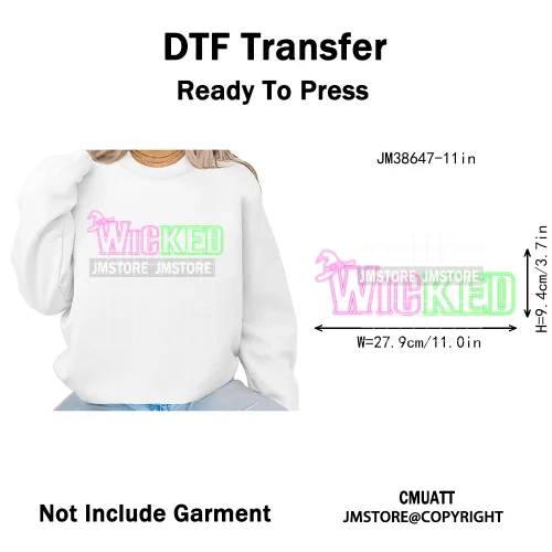 Witch Changed For Good Faux Glitter Pink and Green Movie Iron on DTF Washable Transfers Stickers Ready to Press for Clothes Bags