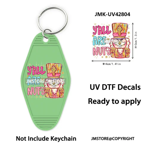 Holly Jolly Christmas Patchwork Santa UV DTF Motel Keychain Decal Ready To Ship Durable Transfer Stickers For Hotel Keychain