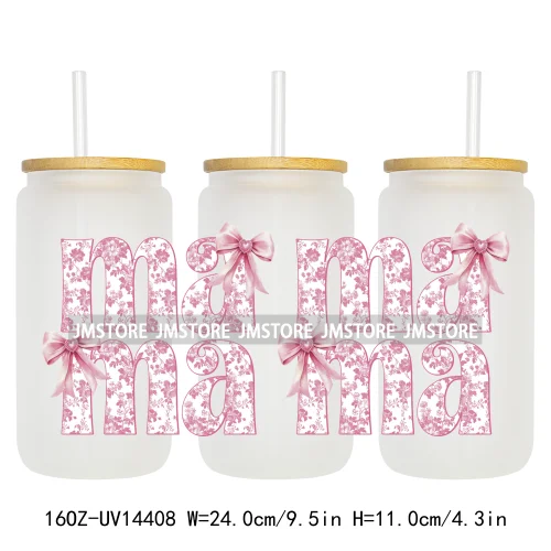 Retro Mama Coquette Bow UV DTF Stickers Ready to Transfer Cup Wrap Custom Labels DIY Craft For Libbey Can Glass Tumblers Mugs
