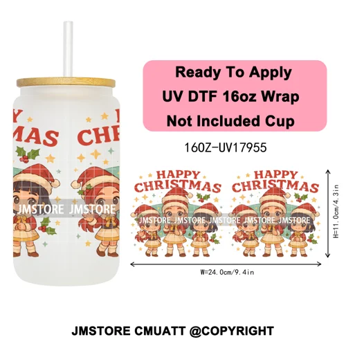Kpop Demon Inspired Movie Christmas Santa Hat 16OZ UV DTF Cup Wrap Ready To Apply Durable Transfer Stickers For Libbey Glass Can