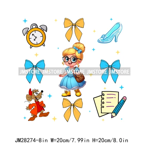 Cartoon Princess Character Friends Back To School Coquette Bow Decals DTF Iron On Transfers Stickers Ready To Press For T-shirts