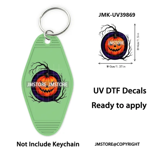 Halloween Pumpkin Alphabet Letters UV DTF Motel Keychain Decal Ready To Ship Durable Transfer Stickers Prints For Hotel Keychain