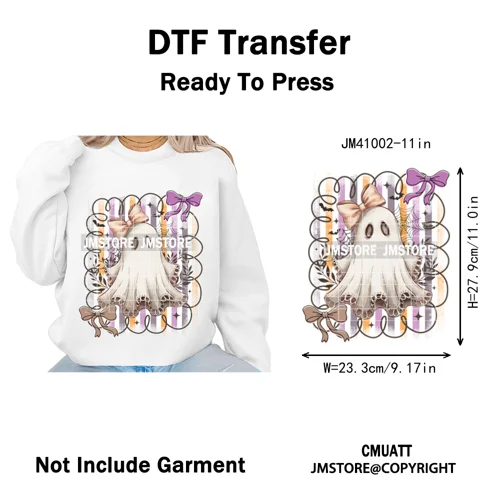 Cute Iridescent Ghost Girly Halloween Coquette Spooky Vibes Iron on Washable DTF Transfers Stickers Ready to Press for Clothing