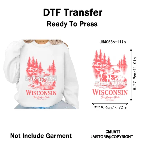 Funny US States Slogan Vacation Scenic Citycape Landmark Iron on DTF Washable Transfers Stickers Ready to Press for Textile Bags