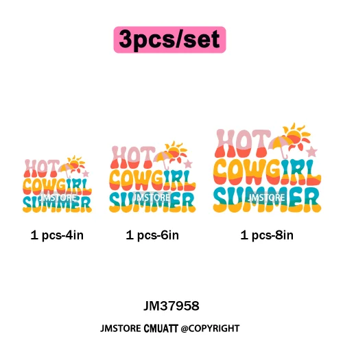 Hello Summer Beach Vibes Stay Cool Live In Sunshine Hot Mom Cowgirl Iron on DTF Transfers Stickers Ready to Press for T-shirts