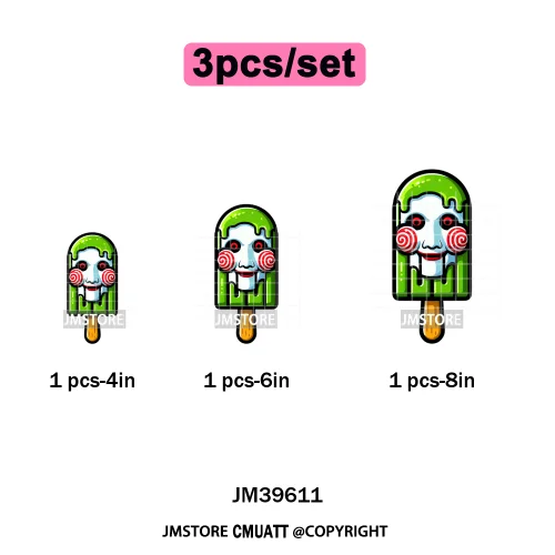 Scary Halloween Popsicles Horror Movie Killers Character Iron on DTF Washable Transfers Stickers Ready to Press for Textile Bags