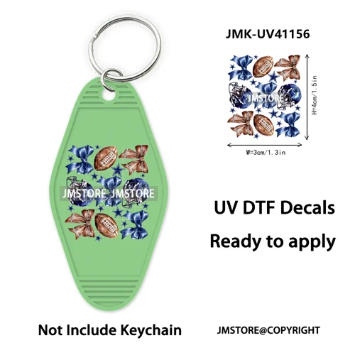 Football Cowboys Coquette Bow Game Day UV DTF Motel Keychain Wraps Ready To Apply Waterproof High Quality Hotel Keychain Decals