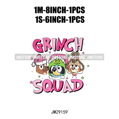 Cute Cartoon Blue Dog Family Character Merry Christmas Vibes Decals Iron On DTF Transfers Stickers Ready To Press For Sweatshirt