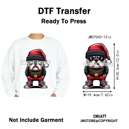 12in Streetwear Vibes Rich Cool Cartoon Bulldog King Designs Washable Iron on DTF Transfers Stickers Ready to Press for Clothes