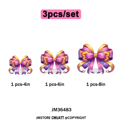 Colorful Princess Vibes Coquette Girly Kids Pastel Bows Printed Decals Iron on DTF Transfer Stickers Ready to Press for Clothes