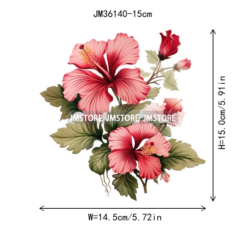 15cm 5.9in Kids Rose Flower Iron On DTF Heat Transfer Stickers For Clothes Printed Vinyl Thermal Applique Washable T-Shirt Decal