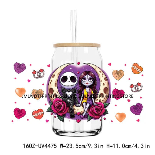 Cartoon Horror Movie Couple Valentine UV DTF Sticker For 16OZ Libbey Glass Cup Can Wrap Transfer Sticker Custom Labels DIY Logo