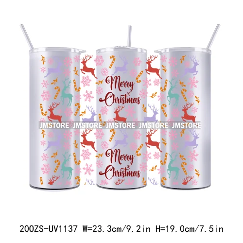 Christmas Gingerbread Reindeer 20OZ Tumbler Wraps Ready To Ship UV DTF Transfer Stickers Waterproof Prints For Skinny Tumbler