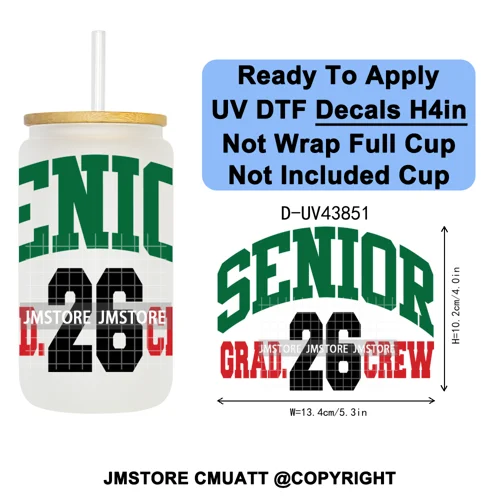 Graduation Crew 2026 Senior UV DTF Transfer Stickers Decals Ready To Apply Good Quality Prints For Libbey Cold Cup Mug Bottle