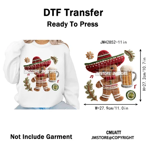 Funny Faux Yarn Crochet Christmas Tree Santa Winter Season Iron on DTF Washable Transfers Stickers Ready to Press for Textiles