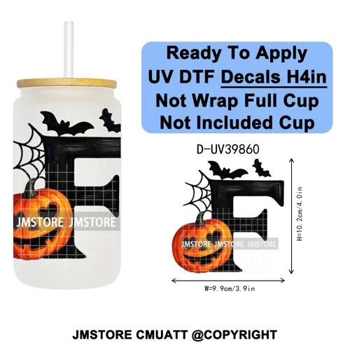 Polka Dot Pumpkin Halloween Letter Coquette UV DTF Decals Ready To Apply Waterproof Transfer Stickers For 16OZ Libbey Glass Can
