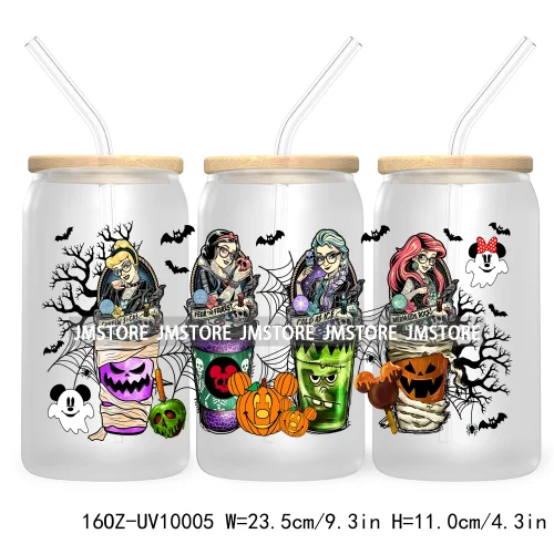 Halloween Coffee Cups UV DTF Sticker For 16OZ Libbey Glass Cup Can Cartoon Princess Wrap Transfer Stickers Custom Labels Logo