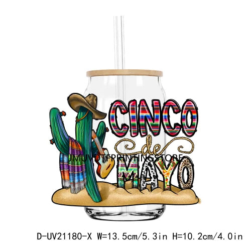 Mecican Cinco De Mayo Sombrero Hat UV DTF Transfers Stickers Decals For Libbey Cold Cups Mugs Tumbler Waterproof DIY Logo Latina