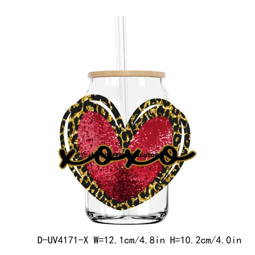 Faux Sequin Retro Valentine's Day 16OZ UV DTF Cup Wrap Transfers Stickers Custom Labels DIY Waterproof Logo For Libbey Glass Can