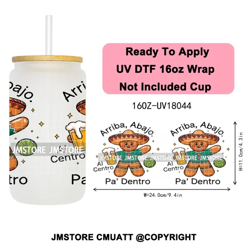 Feliz Navidad Christmas Mexican Food UV DTF Stickers Ready To Apply Cup Wrap High Quality Waterproof For 16OZ Libbey Can Glass