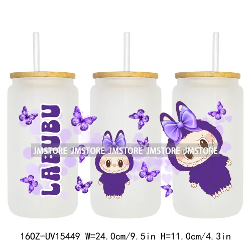 Coloful Cartoon Monsters Butterfly UV DTF Cup Wraps Ready To Apply Waterproof Transfer Stickers For 16OZ Libbey Glass Can Mugs