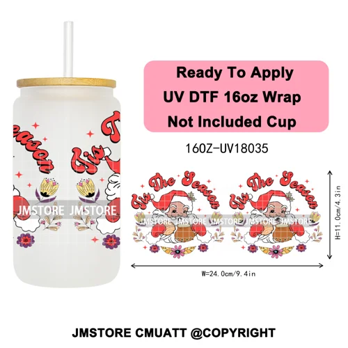Tis The Season Mexican Christmas Coquette UV DTF Cup Wrap Ready To Apply Transfer Stickers Tumbler Wraps For Libbey Glass Can