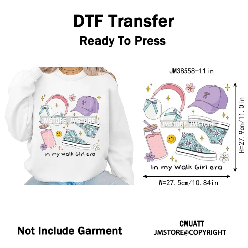 Trendy In My Girls Era Teacher School Good Vibes Quotes Iron on DTF Washable Transfers Stickers Ready to Press for Textile Bags