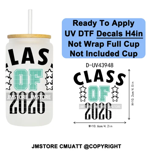 Girly University Graduation 2026 UV DTF Decals Ready To Apply Waterproof Transfer Stickers DIY Crafts For 16OZ Libbey Glass Can