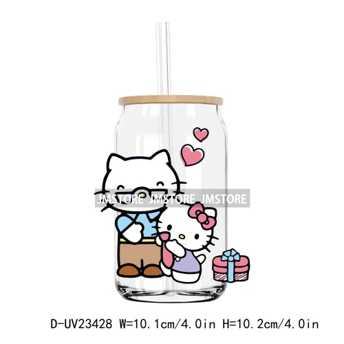 Cartoon Family Cat Dad Father's Day UV DTF Transfers Stickers Decals For Libbey Cold Cups Mugs Tumbler Waterproof DIY Craft Logo